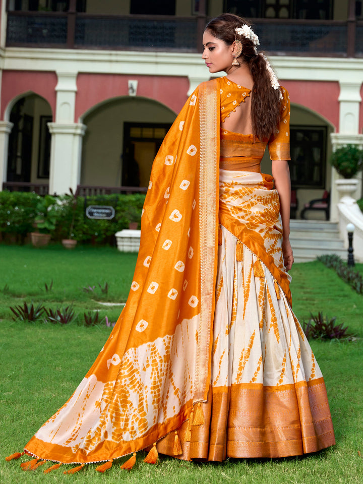 Pretty Mustard Yellow Shibori Print Silk Traditional Lehenga Choli