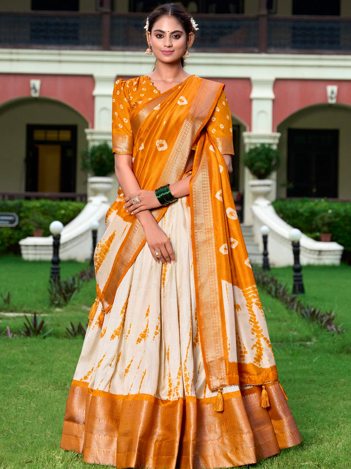 Pretty Mustard Yellow Shibori Print Silk Traditional Lehenga Choli