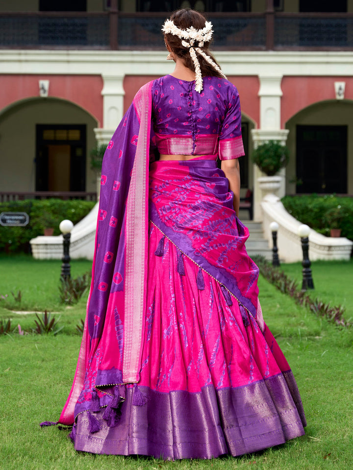 Charming Pink Shibori Printed Silk Lehenga Choli With Dupatta