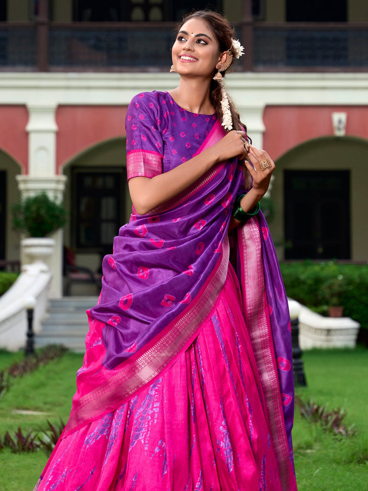 Charming Pink Shibori Printed Silk Lehenga Choli With Dupatta