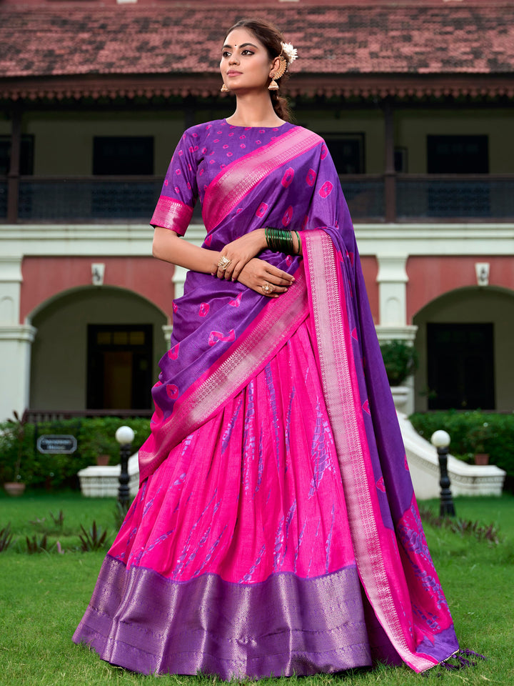 Charming Pink Shibori Printed Silk Lehenga Choli With Dupatta