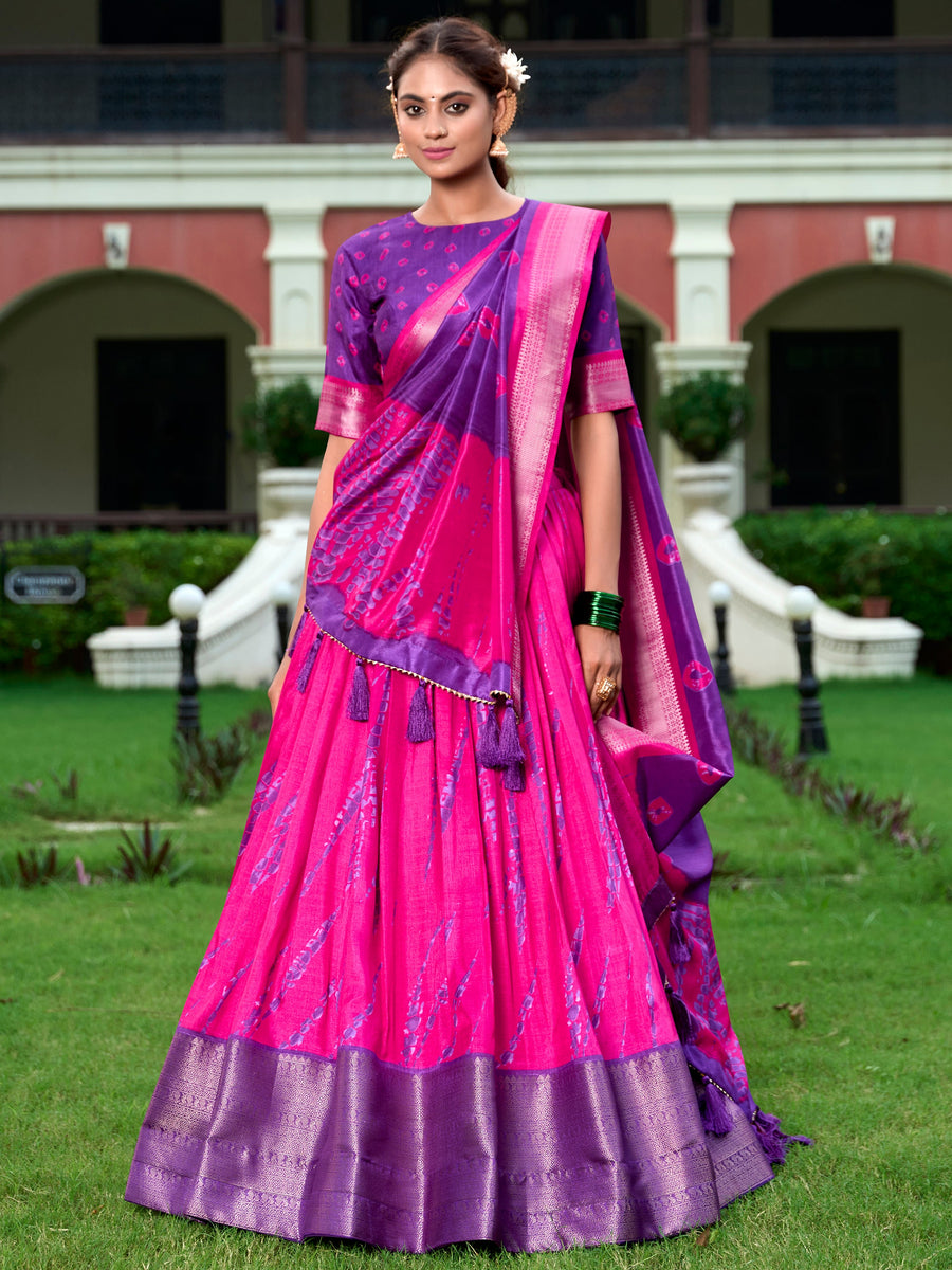 Charming Pink Shibori Printed Silk Lehenga Choli With Dupatta