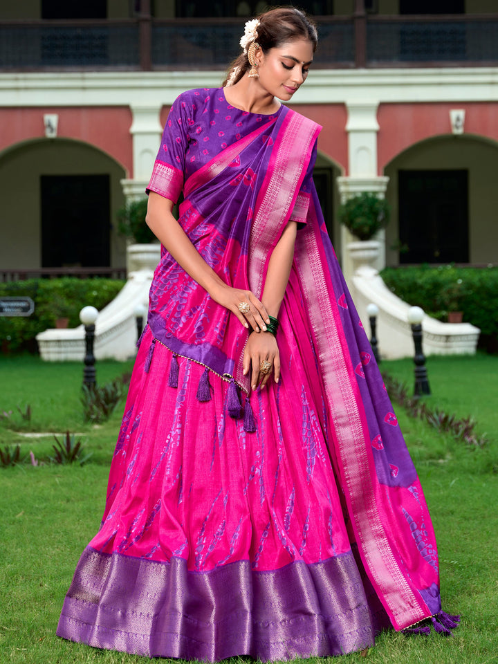 Charming Pink Shibori Printed Silk Lehenga Choli With Dupatta