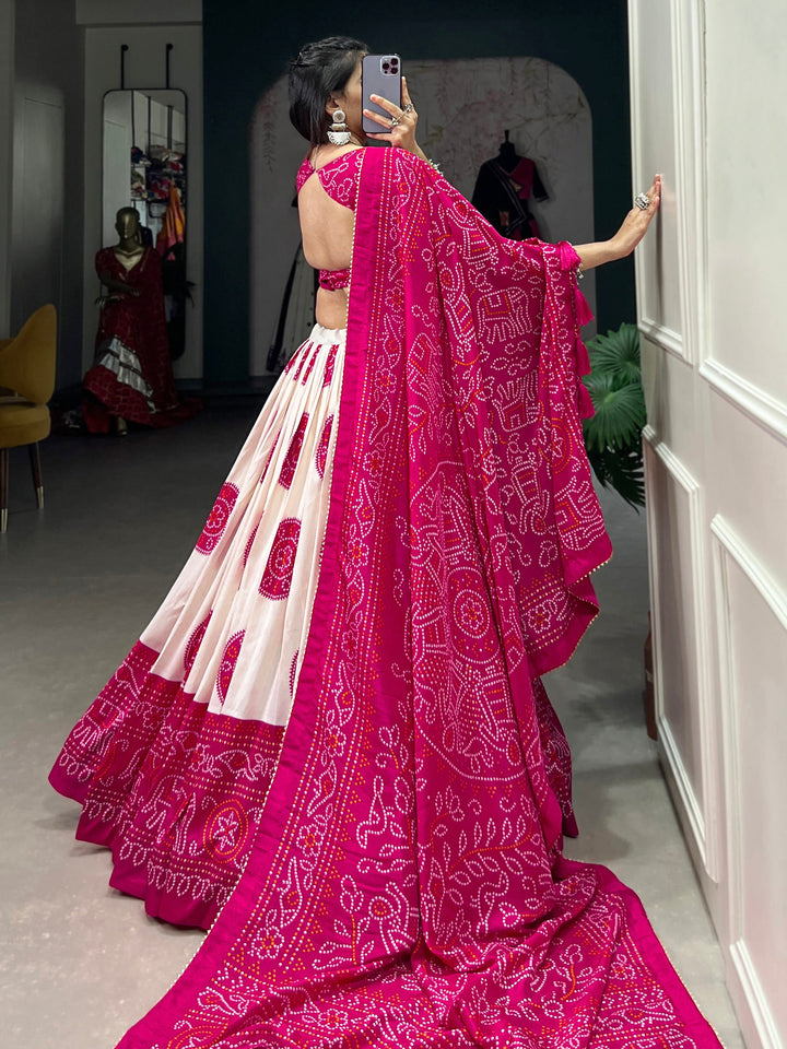 Wonderful Pink Bandhani Printed Silk Traditional Lehenga Choli