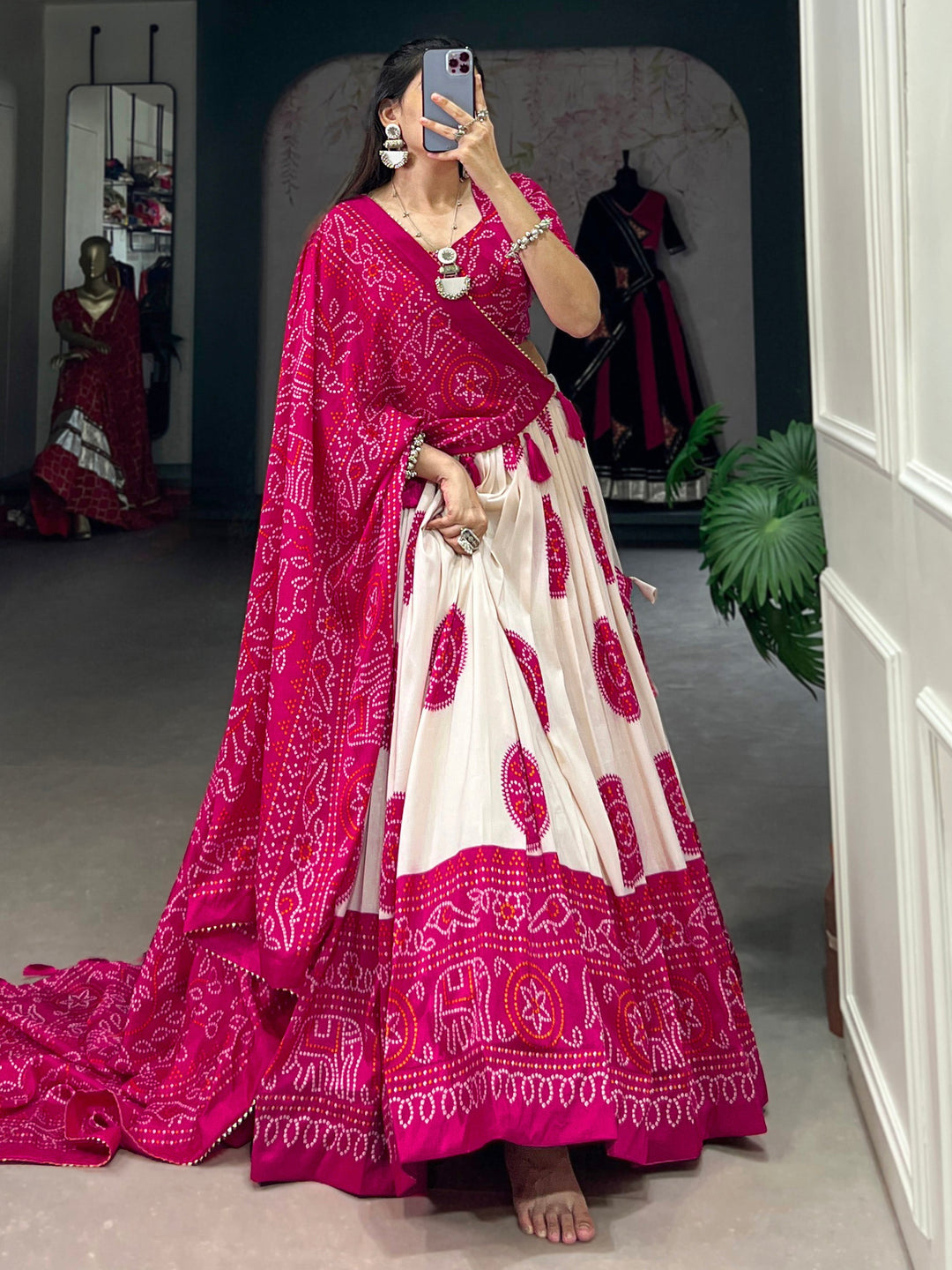 Wonderful Pink Bandhani Printed Silk Traditional Lehenga Choli