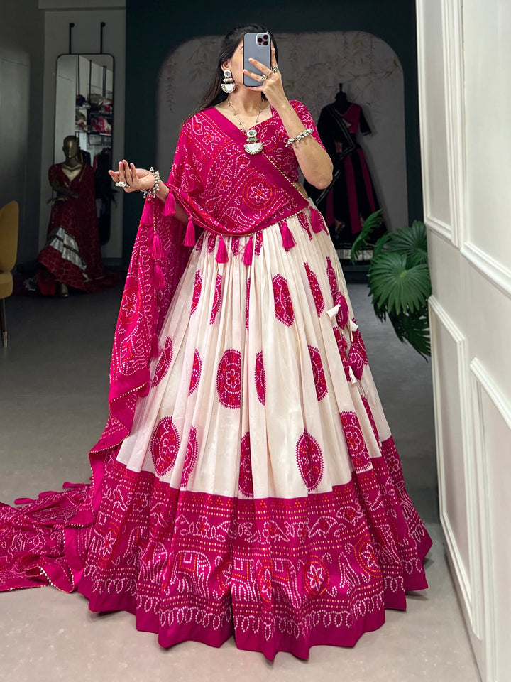 Wonderful Pink Bandhani Printed Silk Traditional Lehenga Choli