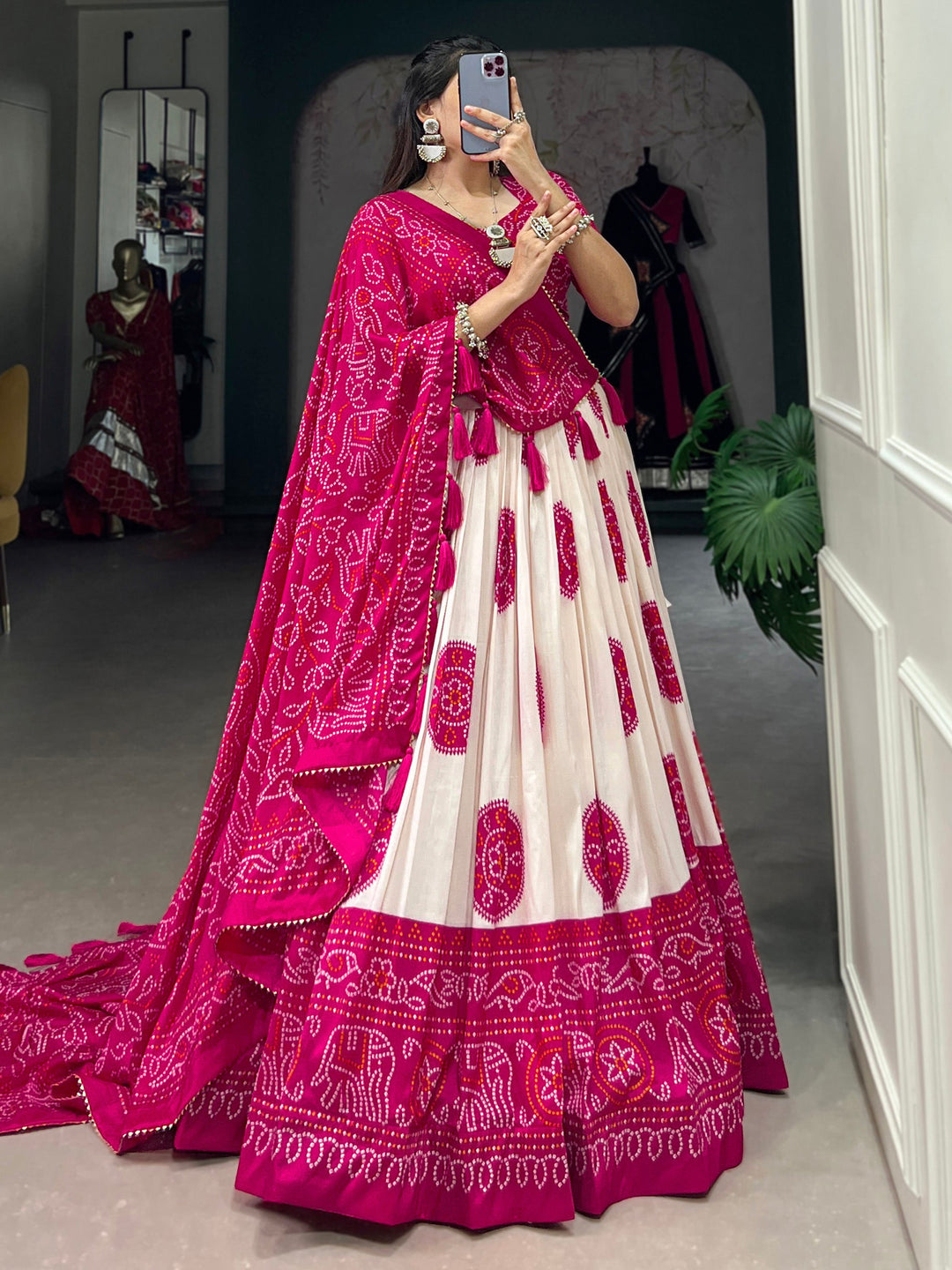 Wonderful Pink Bandhani Printed Silk Traditional Lehenga Choli