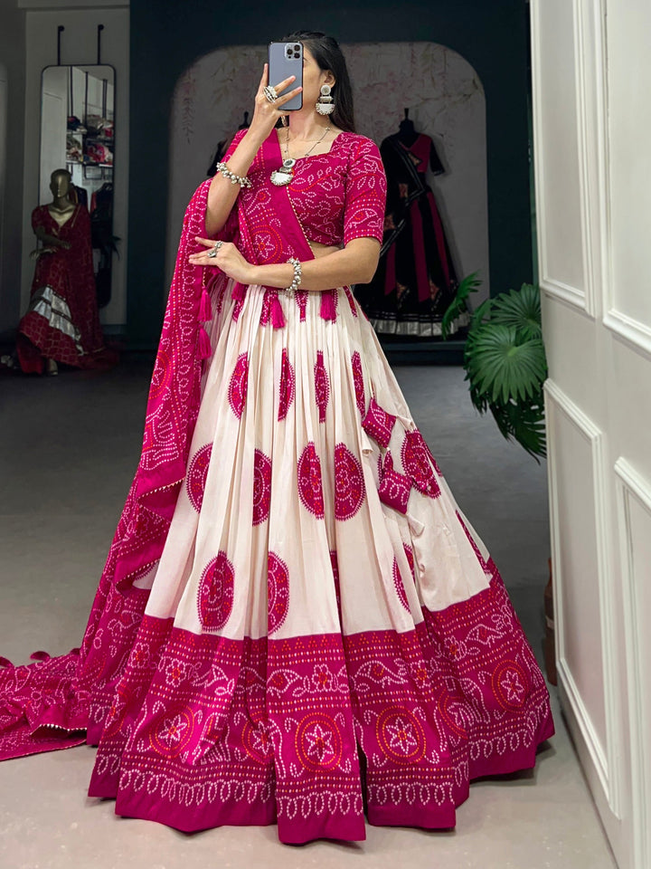 Wonderful Pink Bandhani Printed Silk Traditional Lehenga Choli