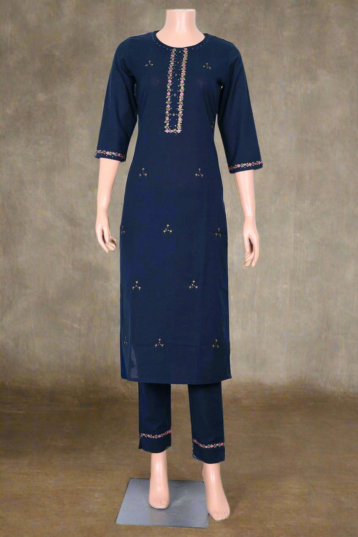 Dark blue kurta set, women’s casual and elegant everyday wear.