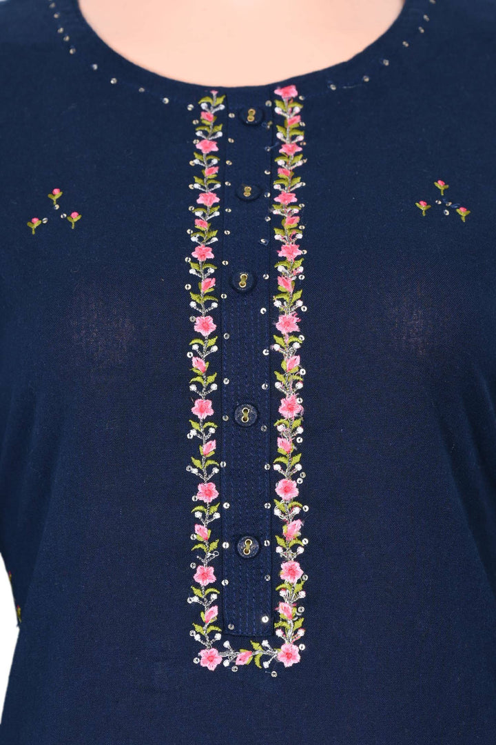 Casual dark blue kurta set for women, stylish and elegant outfit.