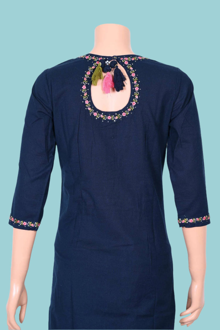 Stylish dark blue kurta set for women, perfect everyday casual elegance.