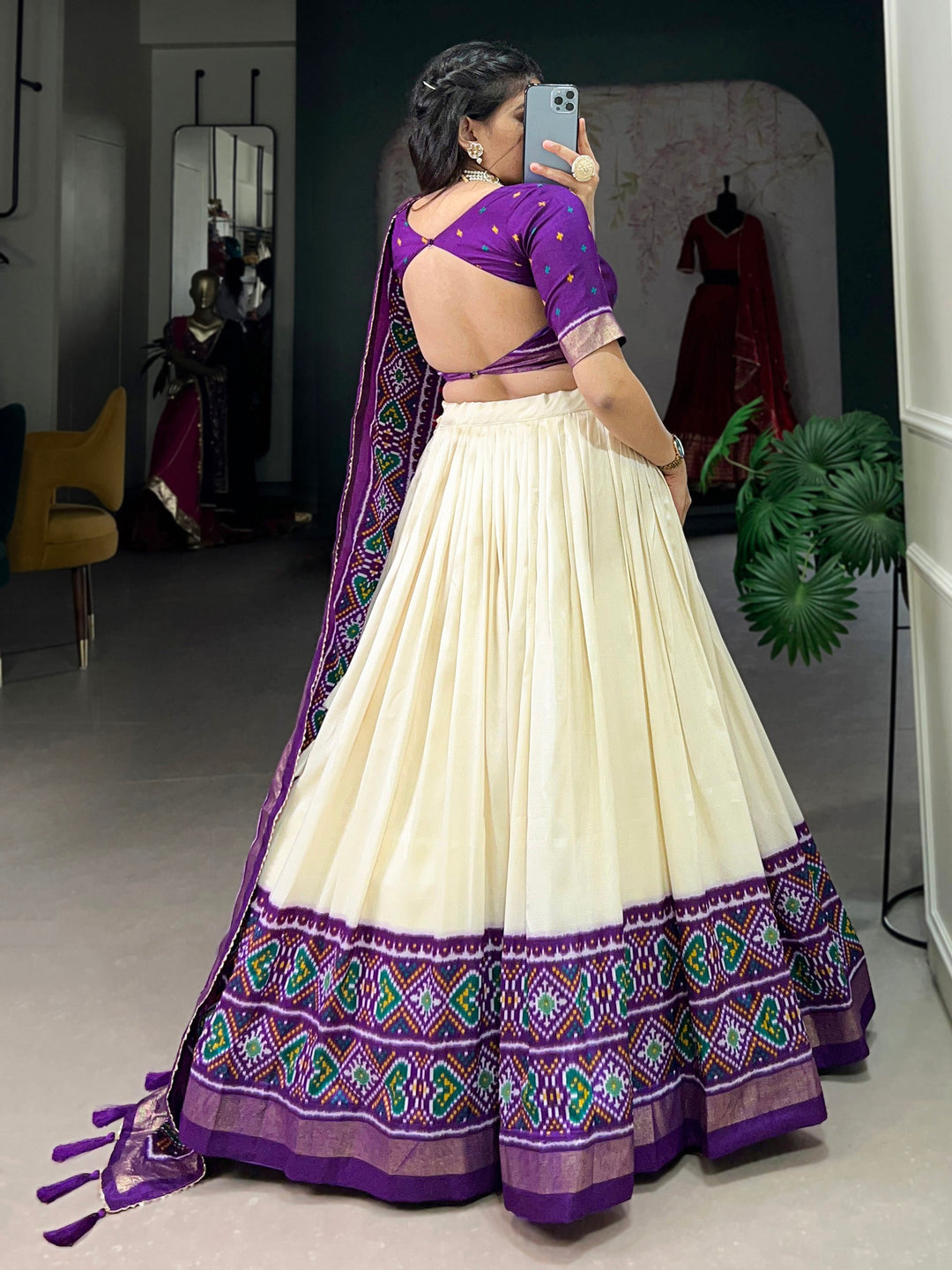 Captivating Purple Patola Printed Tussar Silk Traditional Lehenga Choli