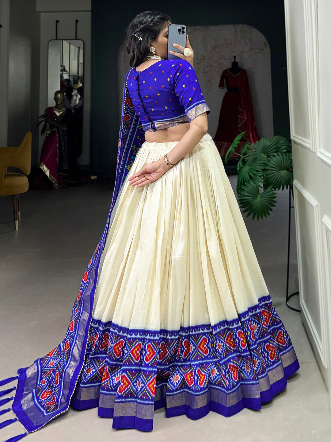 Incredible Blue Patola Printed Tussar Silk Lehenga Choli With Dupatta