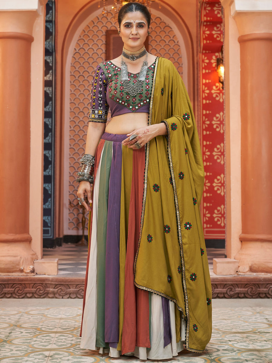 Attractive Multi-Color Rayon Navratri Lehenga Choli With Dupatta