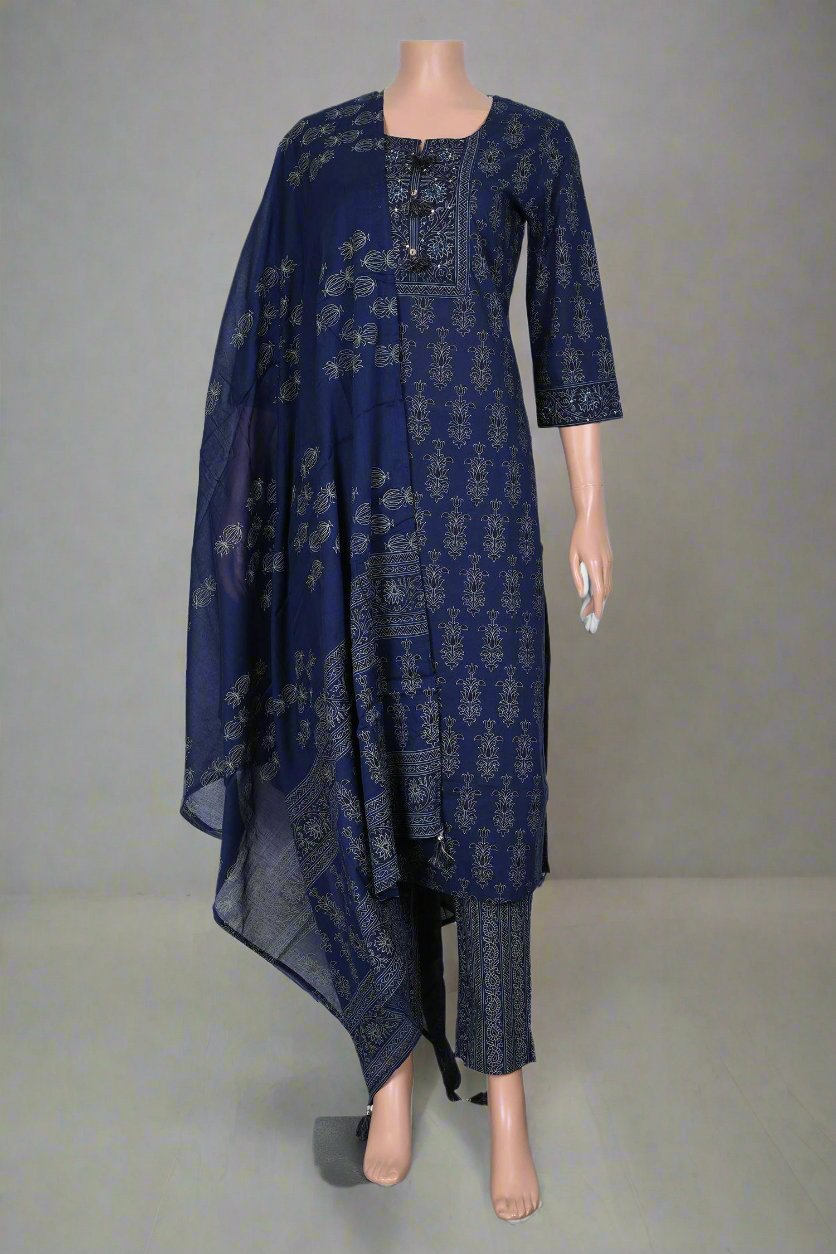 Classic navy-blue kurti pant set for women, designed to elevate your style with a blend of elegance and comfort for any occasion