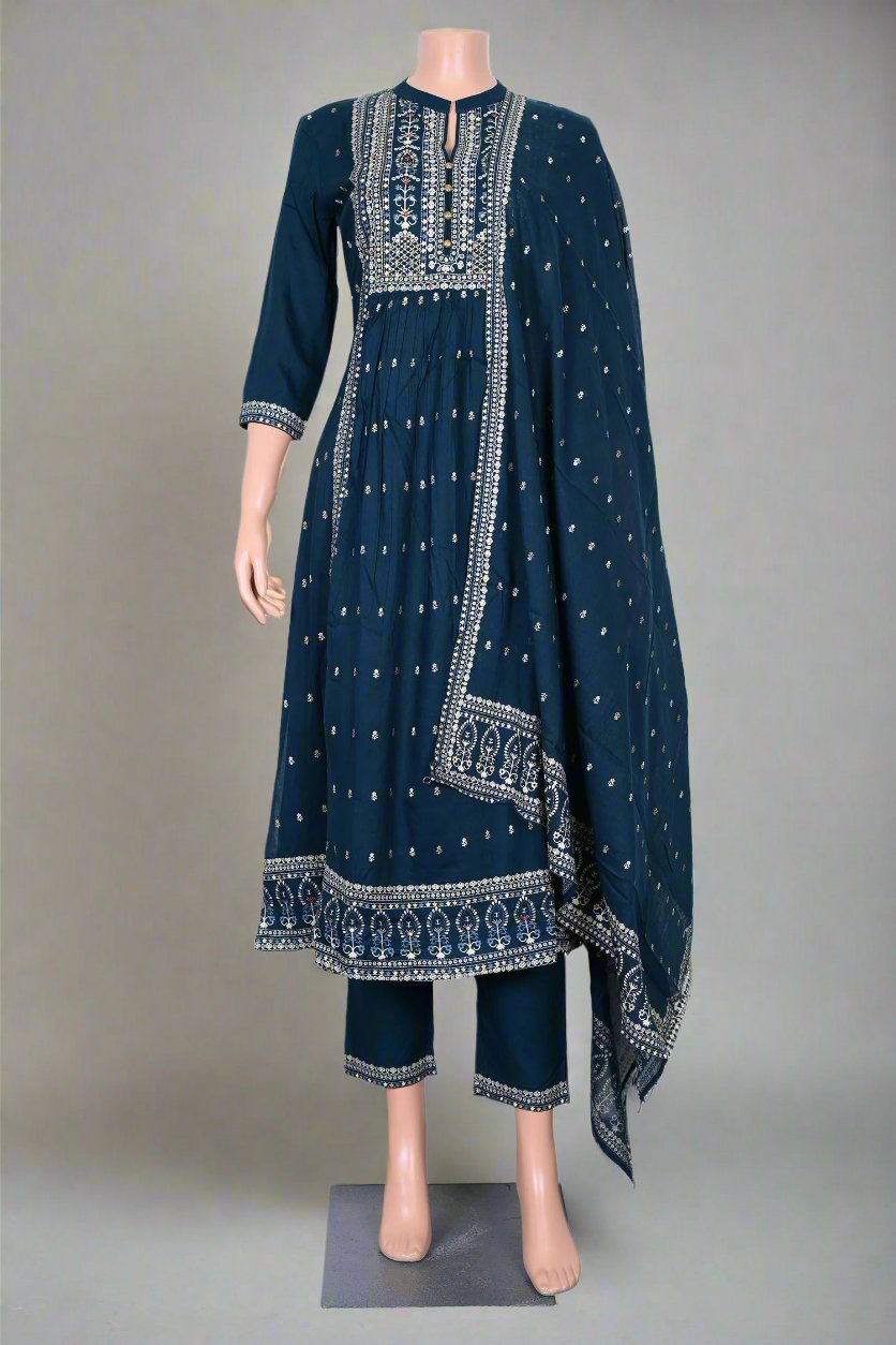 Chic dark sea green kurti set, perfect for festive gatherings and casual outings, blending comfort with ethnic style.