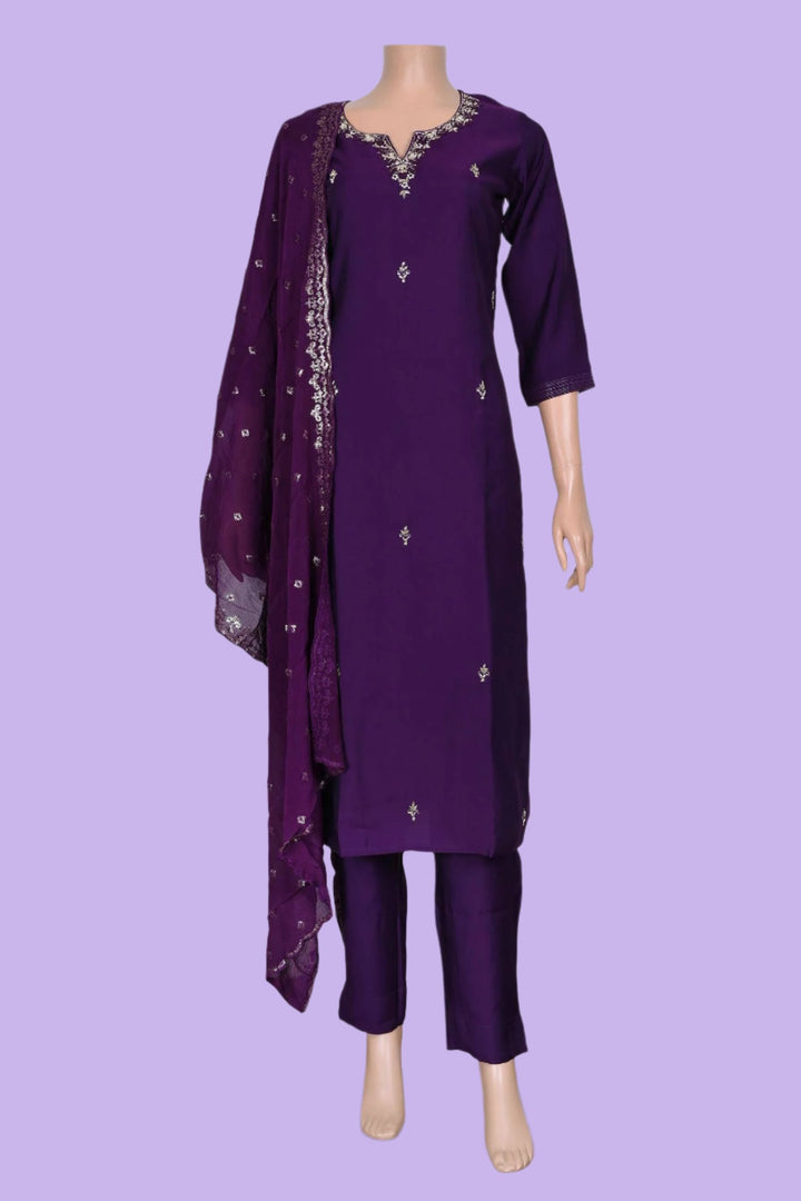 Dark purple kurti set for women, offering an elegant style perfect for special events and formal occasions.