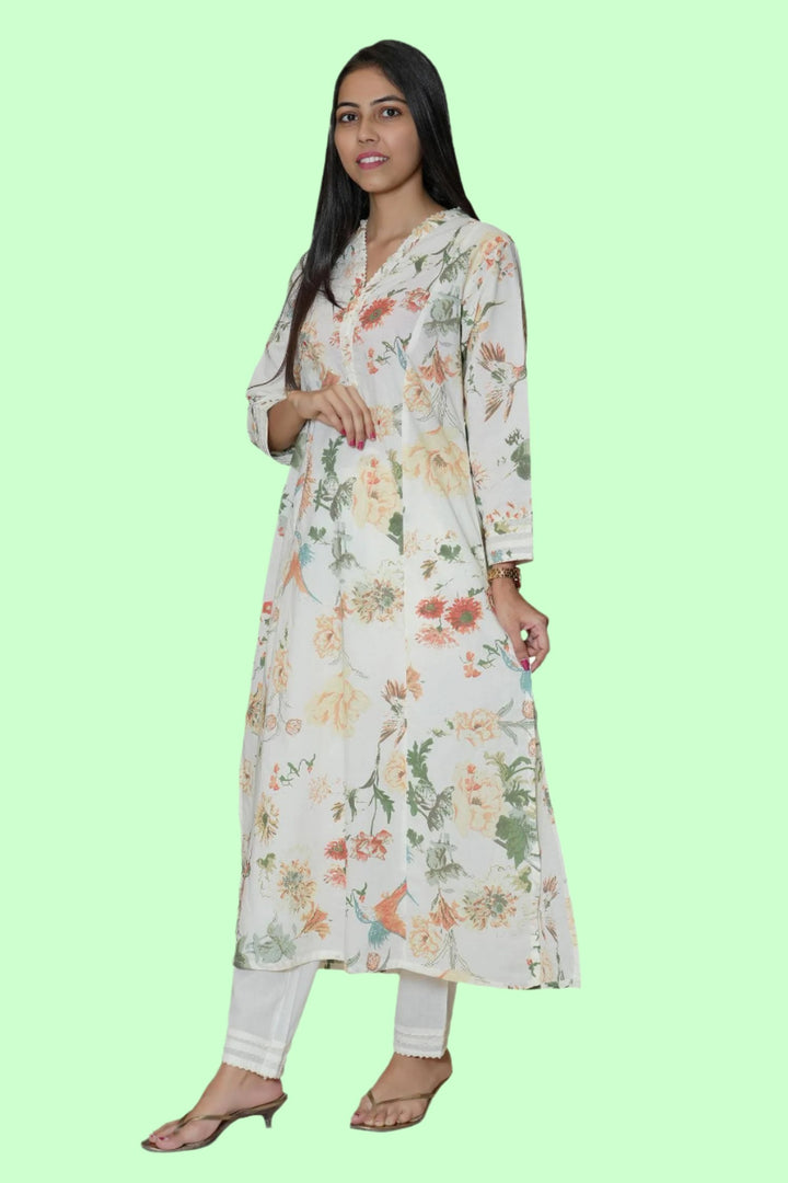 Cream cotton kurta set, offering comfortable and stylish wear for women, perfect for every occasion and casual outings