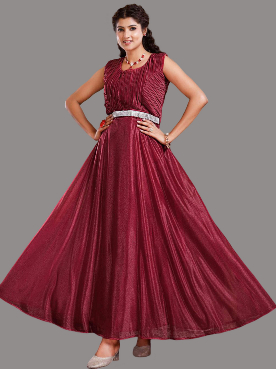 Elegant red gown dress made from luxurious jimmichu fabric, ideal for special occasions.