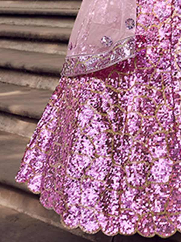 Lilac Sequins Work Net Lehenga Choli | Wedding Wear Soft Net Set