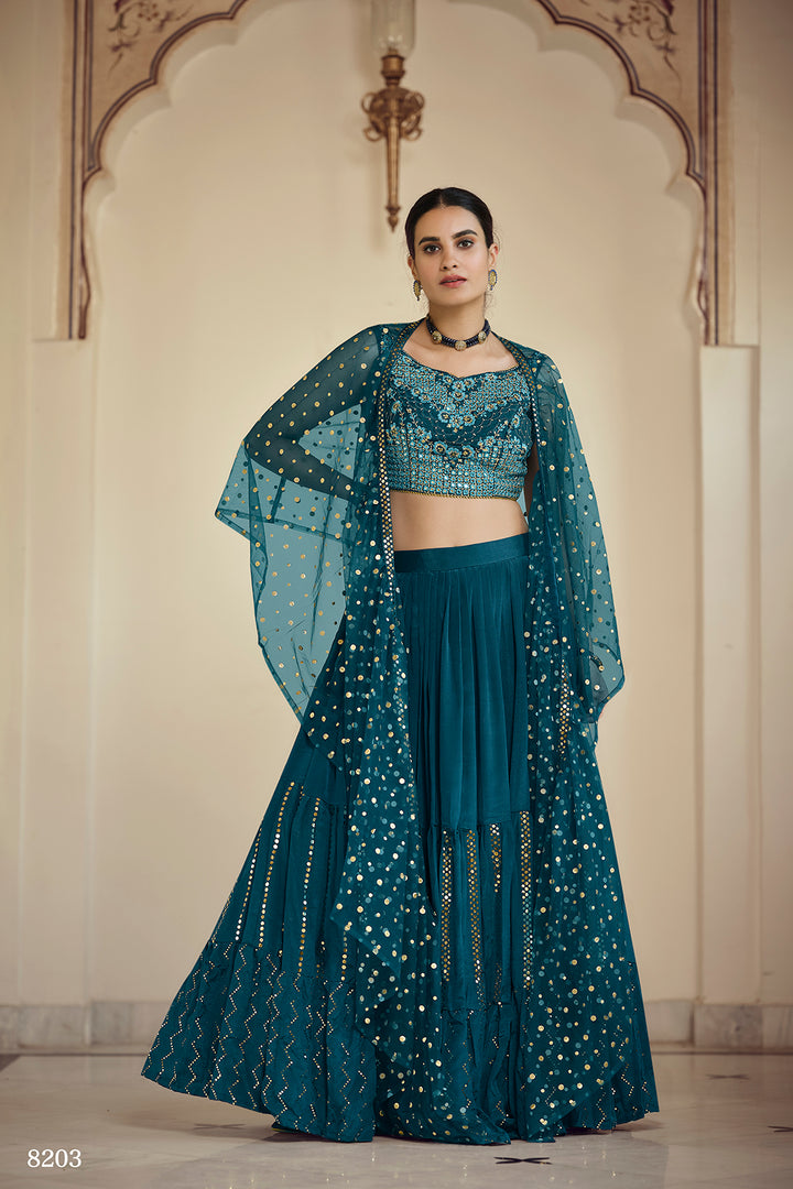 Bridal Lehenga in Bottle Green | Party Wear Lehenga with Sequins Work