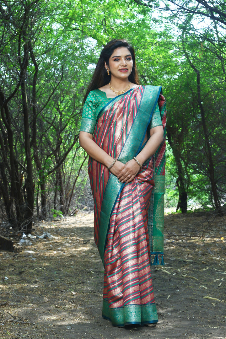 Stunning Maroon Leheriya Silk Saree with Zari woven design and elegant border, ideal for traditional wear.