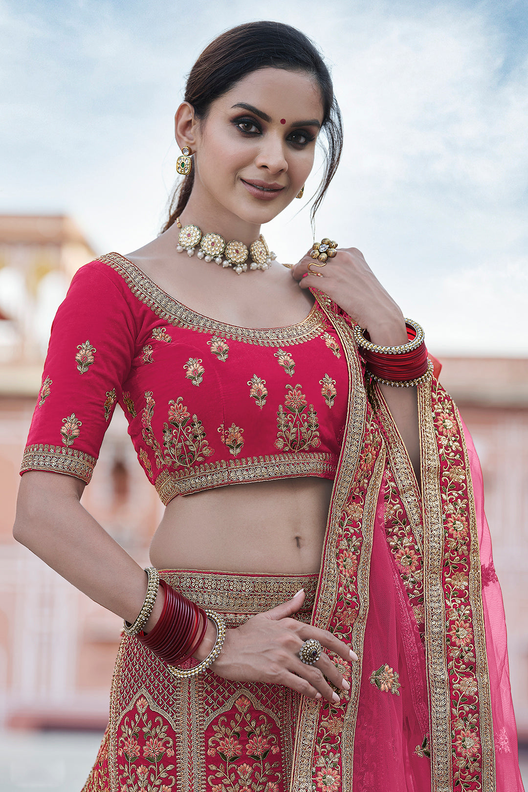 Pink Velvet Bridal Lehenga | Indian Lehenga Choli Set for Women