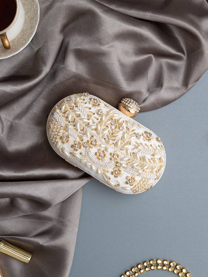 Elizah Zardozi Hand Embroidered Clutch | Luxury Raw Silk Evening Bag