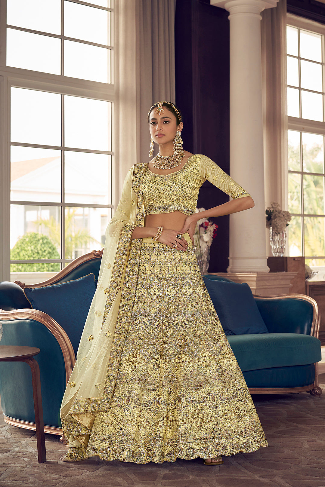 Romantic Yellow Lehenga Choli | Party Wear with Dupatta