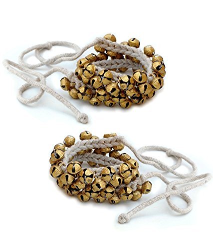 Kathak Ghungru - (25+25) Brass Bells on Cotton Cord, Velvet Strap