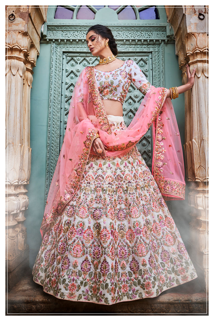 Stunning Off-White Wedding Lehenga | Festive Georgette Lehenga Choli