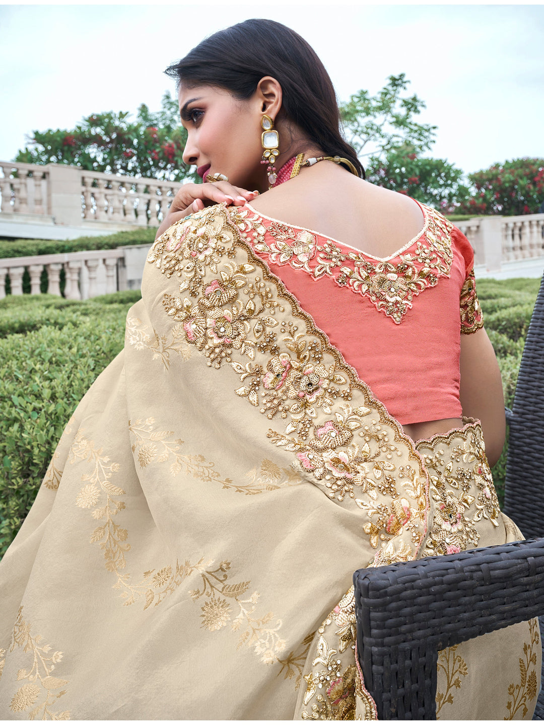 Vibrant color luxurious fabric exclusive attire crafted for elegance and style.