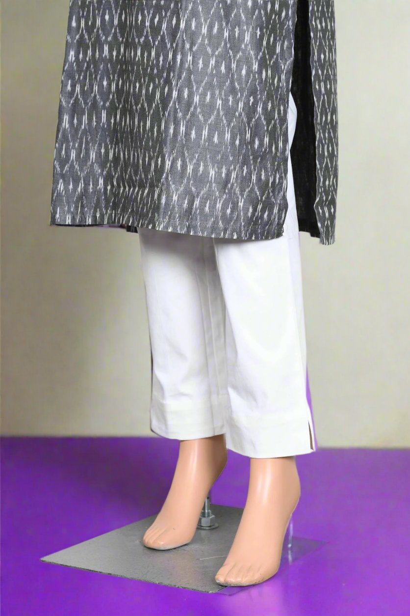 Beautiful grey kurti made from Ikkat silk, perfect for women seeking elegant and fashionable Indian ethnic wear.