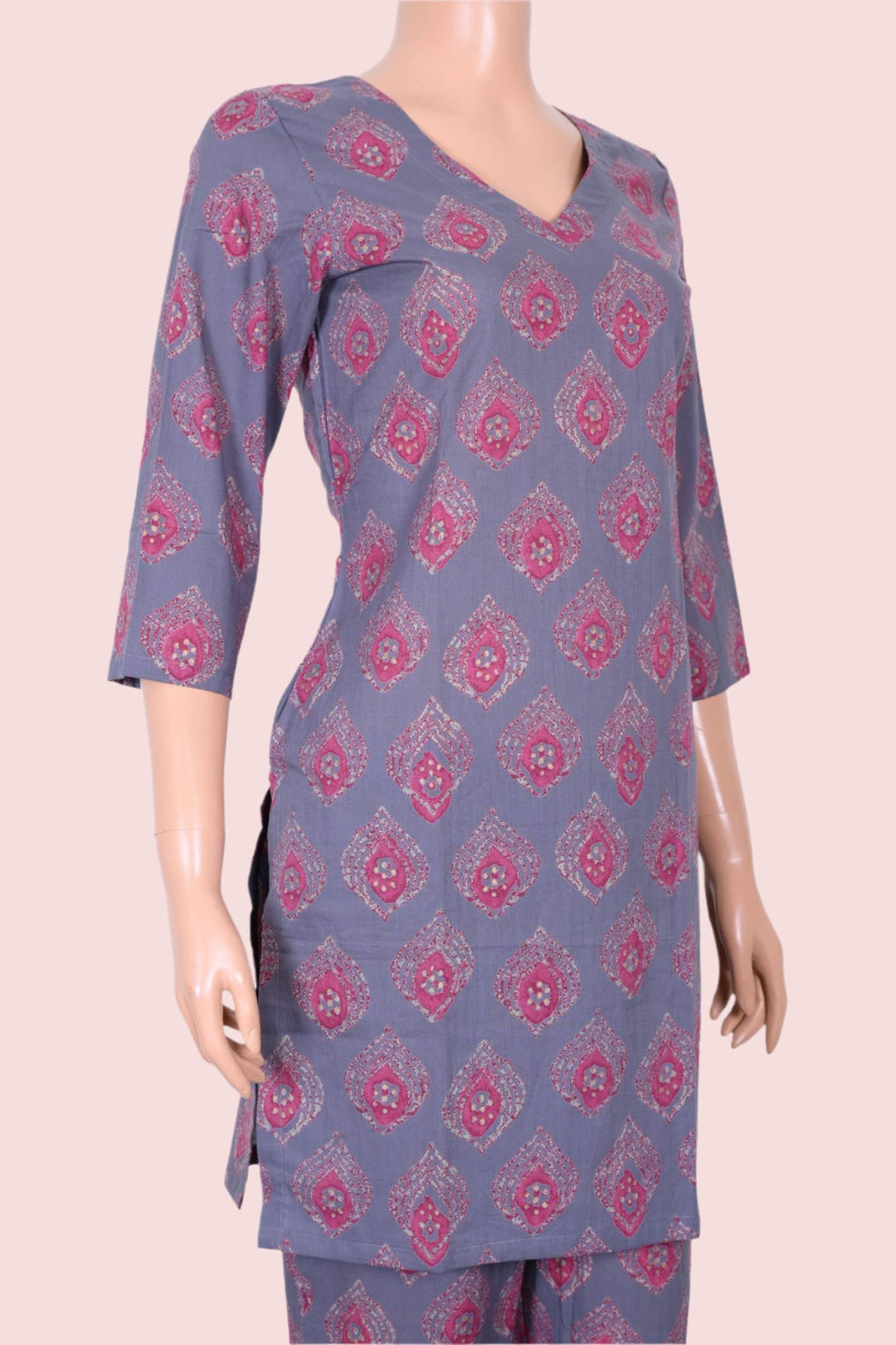 Comfortable and stylish grey co-Ord set for women, featuring a fashionable Kurti with matching pants.