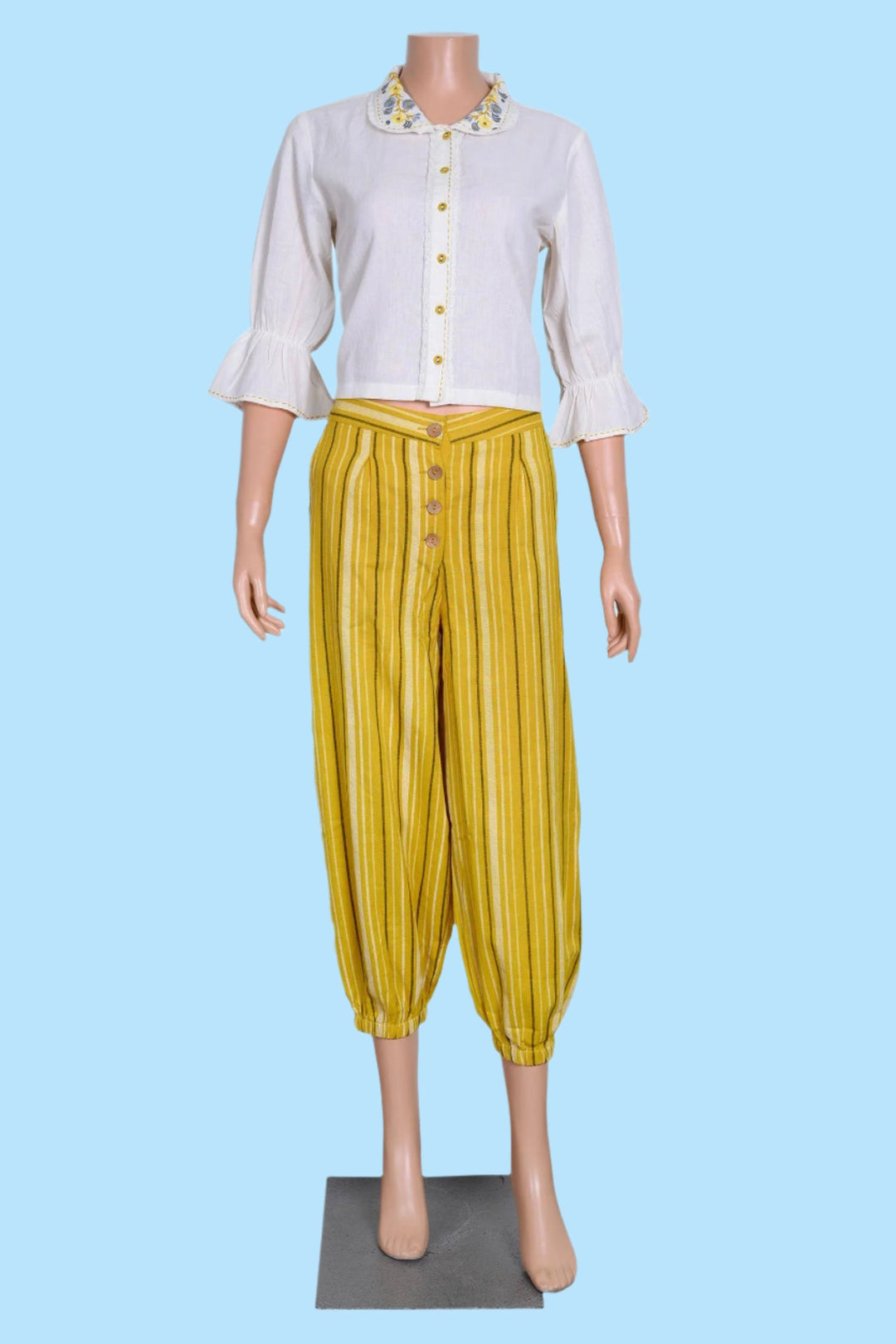 Modern Kurti paired with mustard Afghani pants, creating a stylish co-Ord set for women.