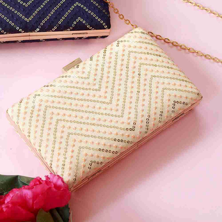 Mehak Zig Zag Sequins Embroidered Clutch | High-End Fashion Accessory