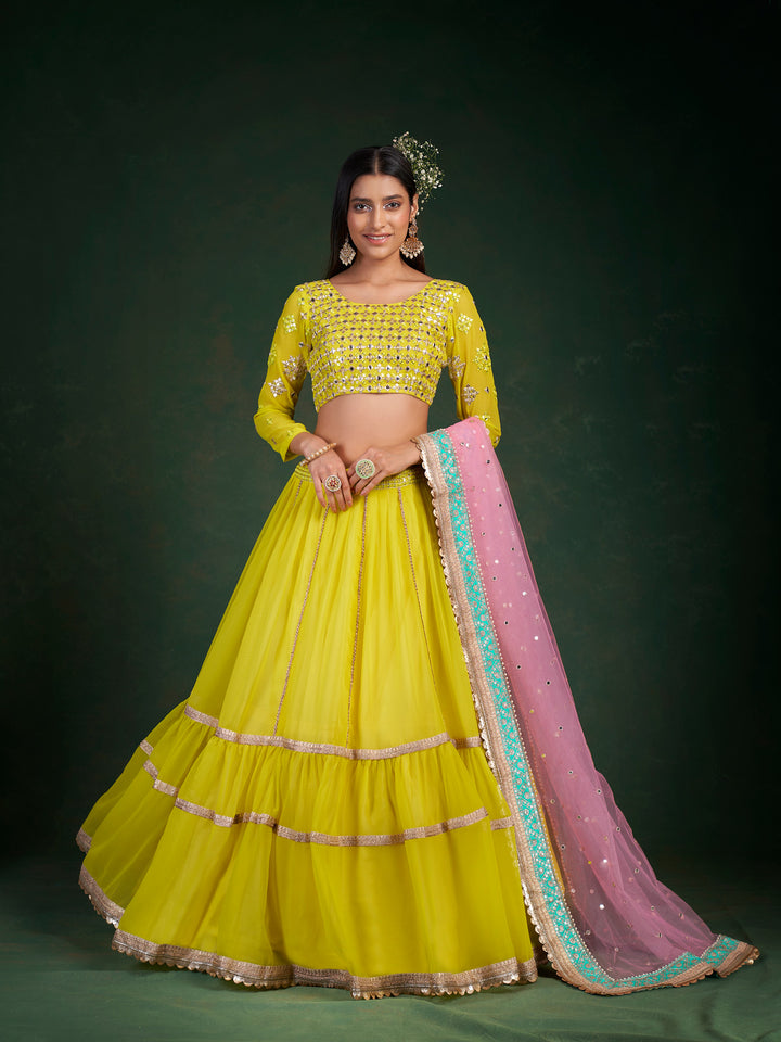 Traditional Lime Yellow Lehenga | Party Wear & Wedding Lehenga