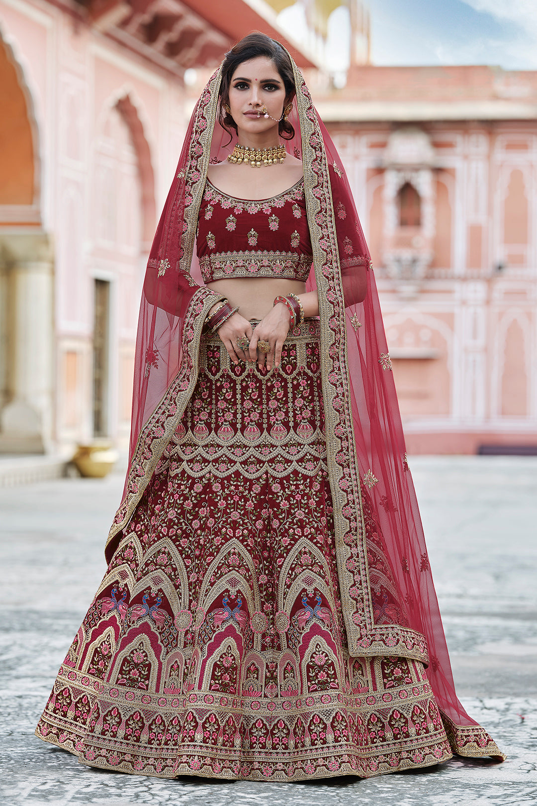 Bridal Velvet Lehenga Choli | Heavy Handwork & Embroidery Set