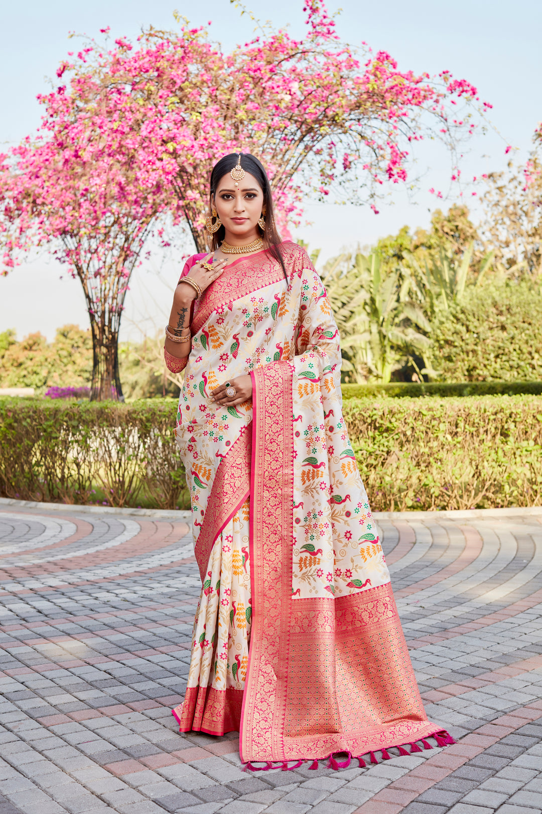 Elegant Dark Peach Kanjivaram Silk Saree perfect for bridal events with modern sophistication.