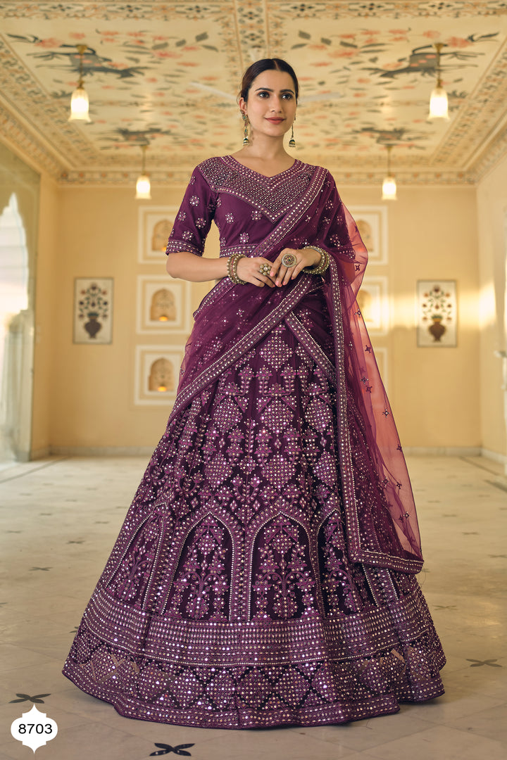 Wine Lehenga Set | Dori & Mirror Work Bridal Lehenga Choli