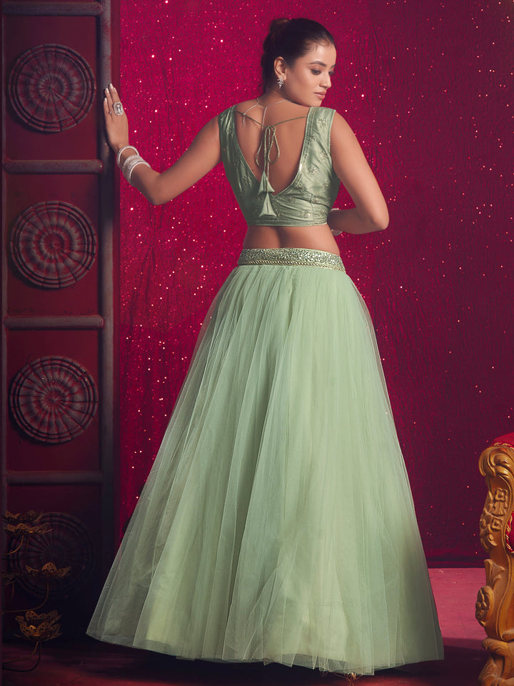 Stunning Light Green Net Party Wear Lehenga Choli With Dupatta