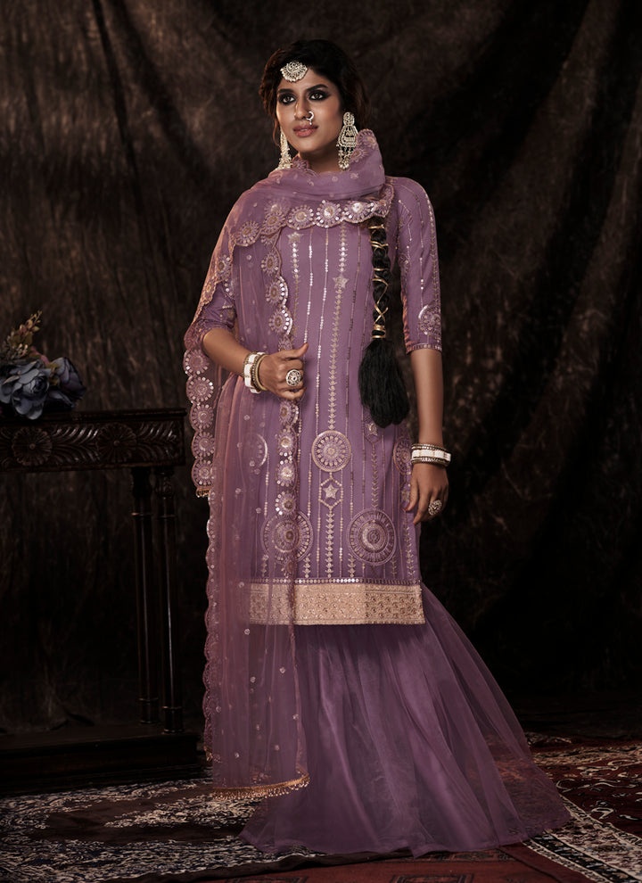 Purple Soft Net Salwar Suit | Glamorous Sequins Work Outfit