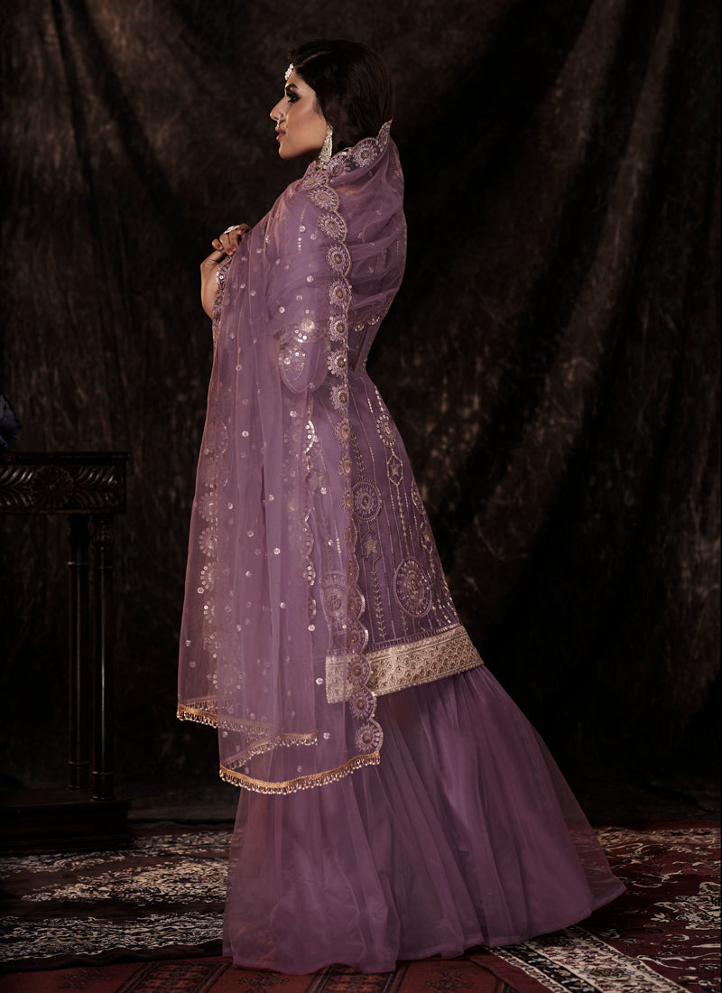 Purple Soft Net Salwar Suit | Glamorous Sequins Work Outfit