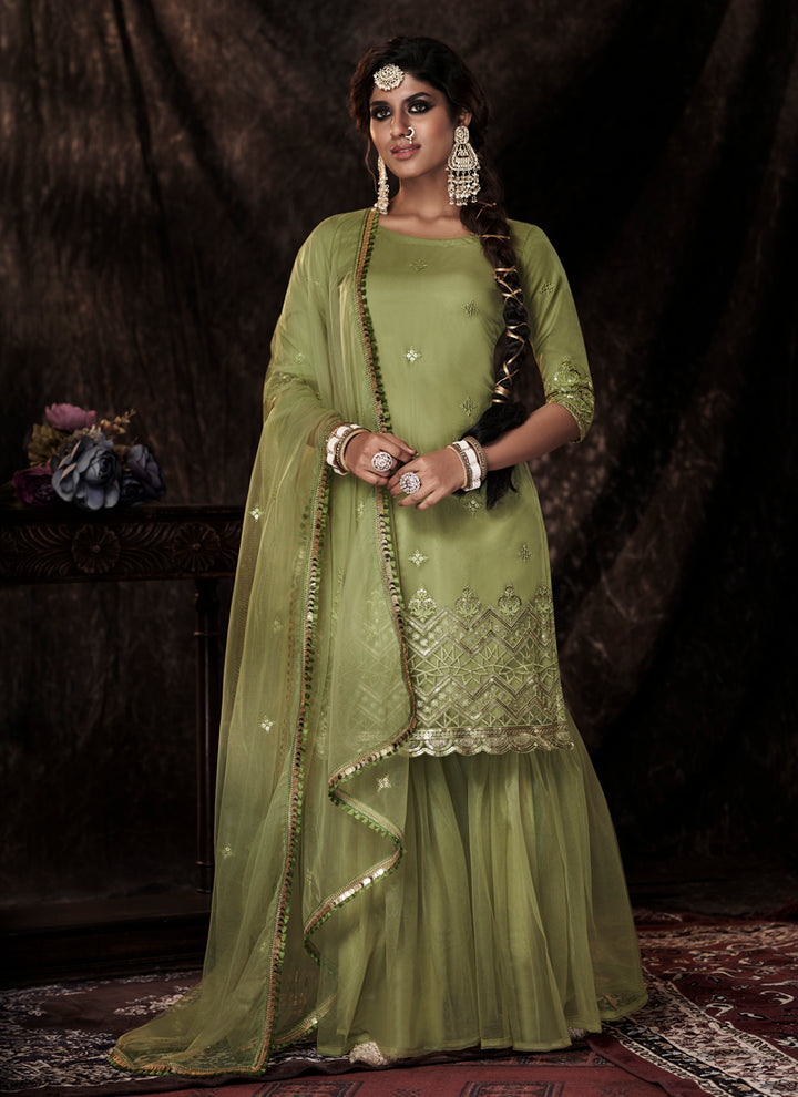 Parrot Green Soft Net Salwar Suit | Stunning Sequins Work Design