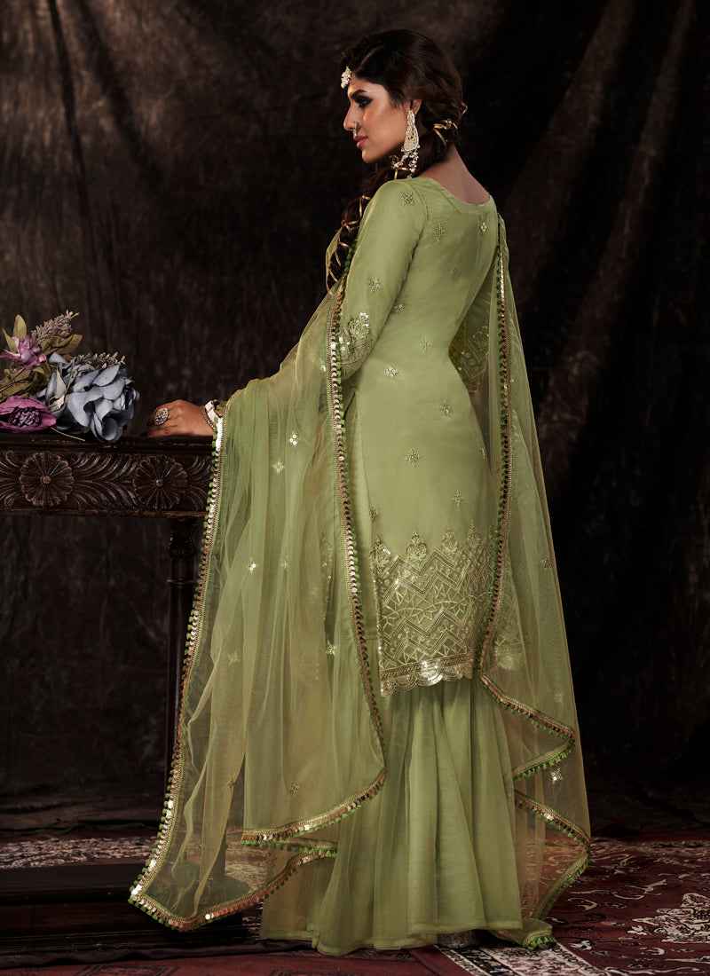 Parrot Green Soft Net Salwar Suit | Stunning Sequins Work Design