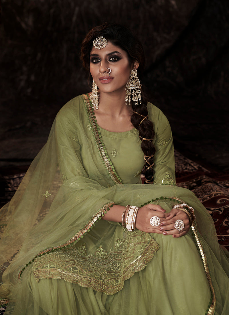 Parrot Green Soft Net Salwar Suit | Stunning Sequins Work Design