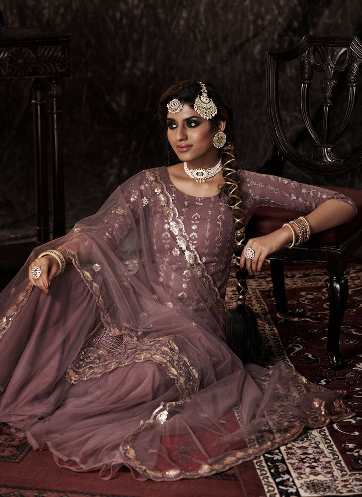 Lilac Soft Net Salwar Suit | Elegant Sequins Ethnic Wear