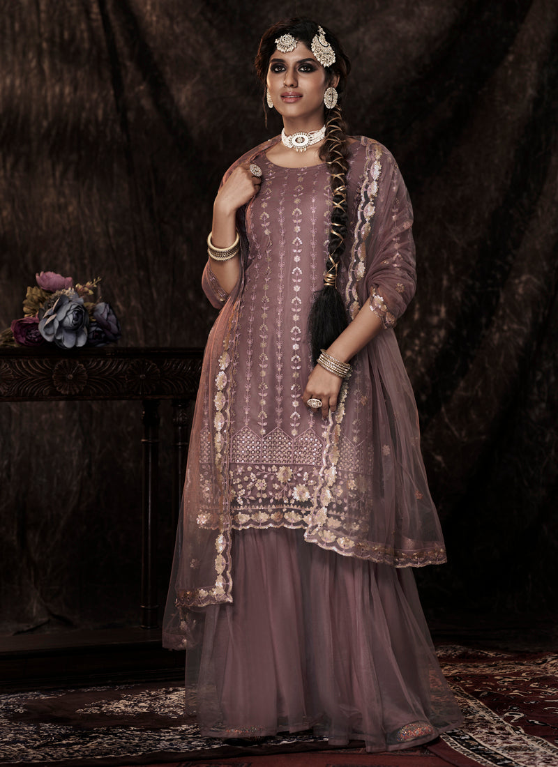 Lilac Soft Net Salwar Suit | Elegant Sequins Ethnic Wear