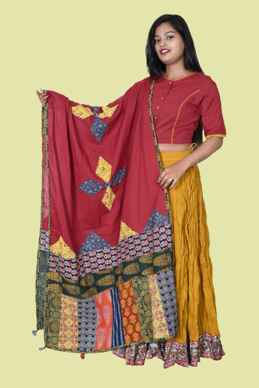 Readymade Maroon Blouse with Traditional Indian Hand Block Print