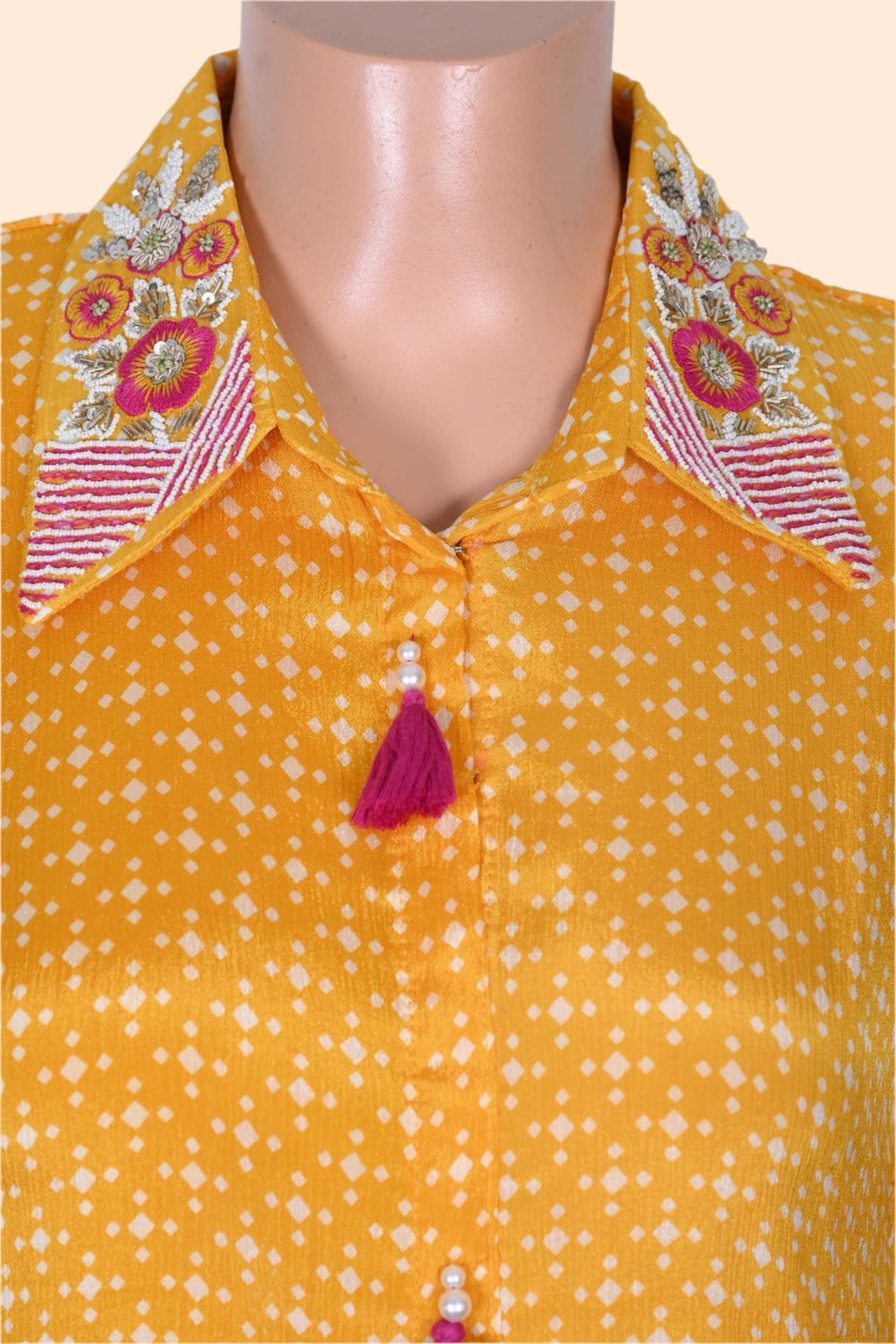 Bright yellow printed co-Ord set for women, including a chic Kurti and comfortable matching pants.